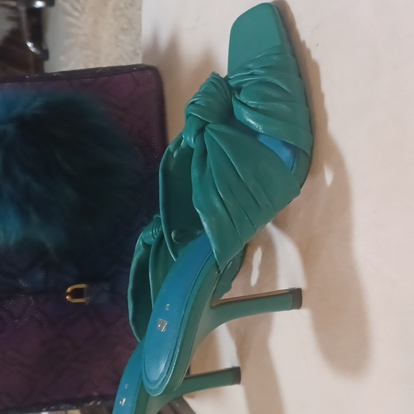 ZARA BRIGHT APPLE GREEN LEATHER KITTEN HEEL MULES SZ.39 - Picture 6 of 9